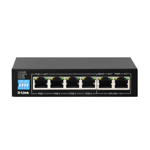 D-Link  6-Port 10/100/ 1000Mbps Switch with 4 PoE Ports and 2 Uplink Ports, 60W PoE Budget (DGS-F1006P-E) D-Link  6-Port 10/100/ 1000Mbps Switch with 4 PoE Ports and 2 Uplink Ports, 60W PoE Budget (DGS-F1006P-E)